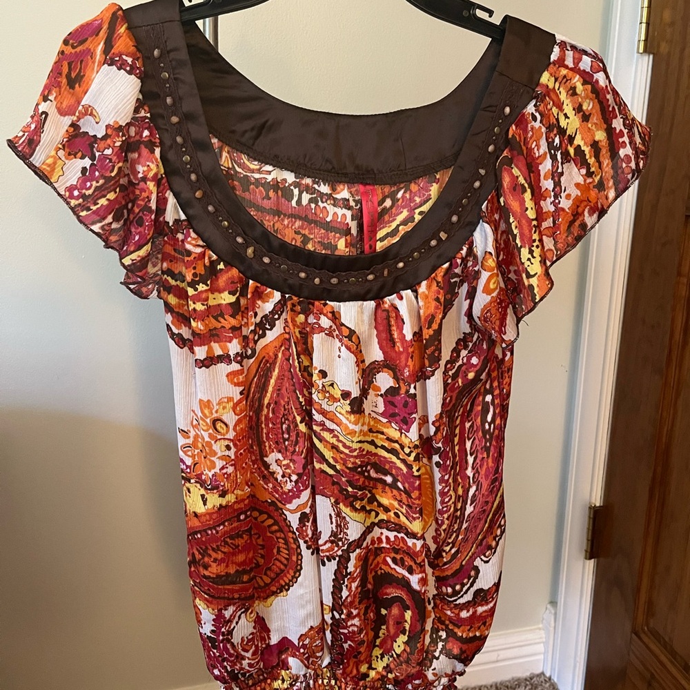 Brown and Multicolor Women's Top